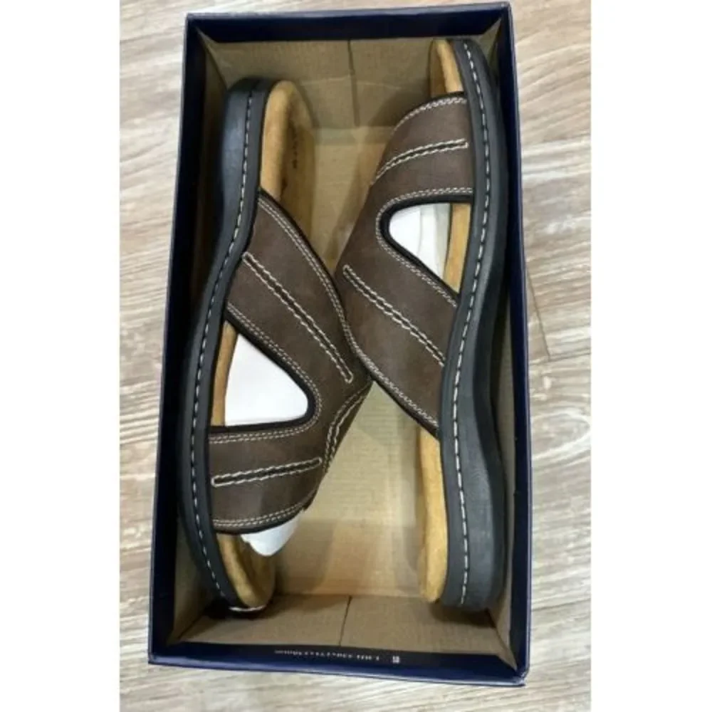 New Dockers Sunland Mens Slide In Sandals Dark Brown Comfort Memory Foam Size 13